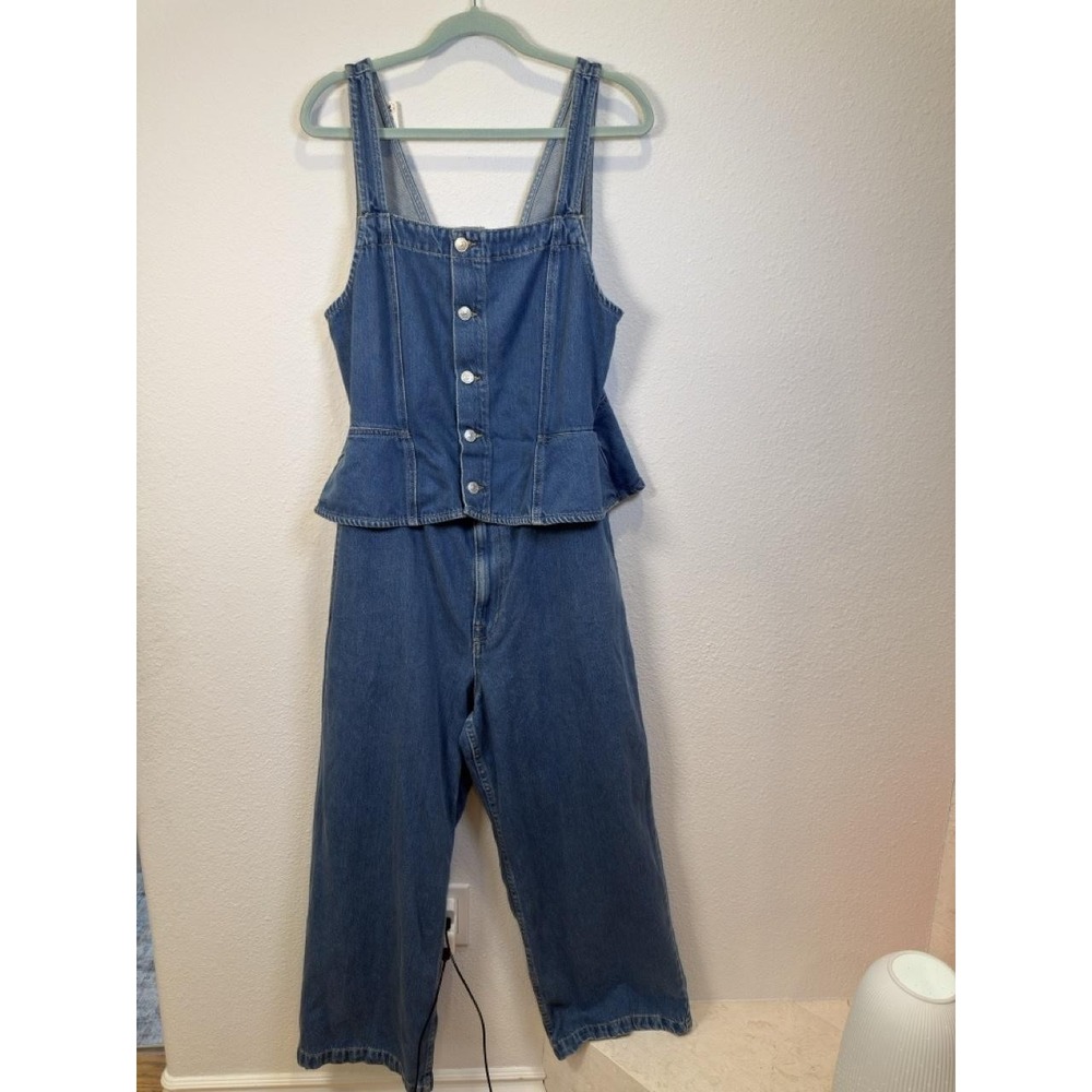 We The Free Jumpsuit Womens XL Blue Denim Vacation Mode Wide Leg One Piece NWT